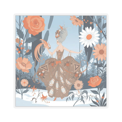 🦚❄️ The Lady Of The Winter Phoenix Garden Kiss-Cut Sticker – Art Deco Floral Fantasy