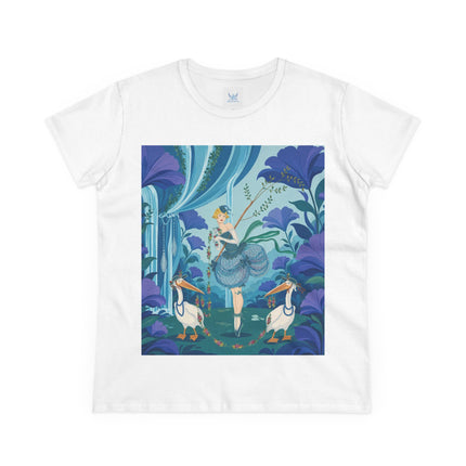 🪶🌺 The Pelican Garden Dance Cotton Tee – Art Deco Botanical Whimsy