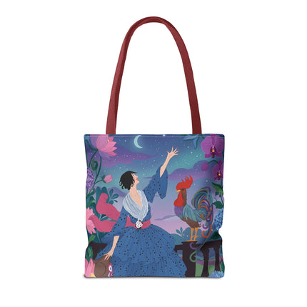 🌙🐓 The Lady Of The Moonlit Rooster Garden Tote Bag – Art Deco Floral Fantasy