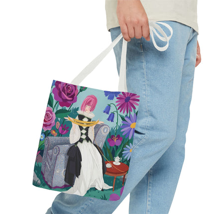 🌹🧶 The Lady Of The Golden Yarn Tote Bag – Art Deco Floral Elegance