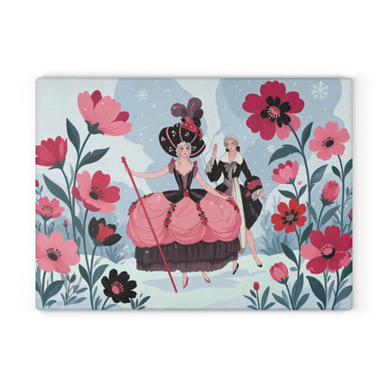 🌹❄️ The Ladies Of The Winter Rose Garden Glass Cutting Board – Art Deco Holiday Romance