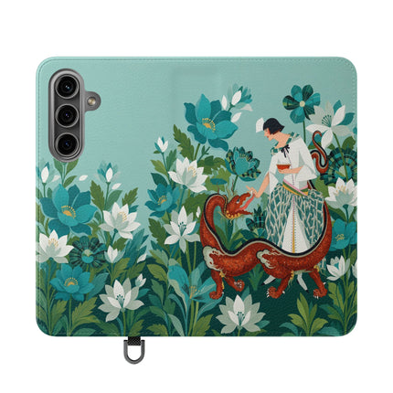 🐉🌿 The Dragon Keeper Flip Case – Art Deco Floral Fantasy