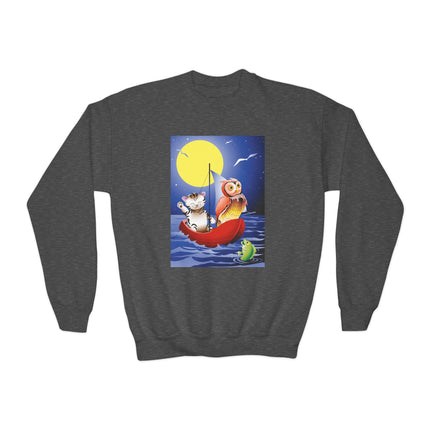 Embarking on a Moonlit Journey Youth Crewneck Sweatshirt – Whimsical Ocean Adventure