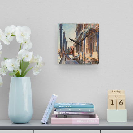 Gondola Moorings on the Grand Canal by John Singer Sargent Acrylic Wall Clock, Round and Square