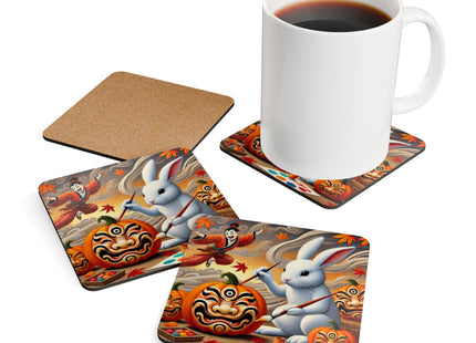 Halloween Rabbit’s Kabuki Jack-o’-Lanterns Corkwood Coaster Set