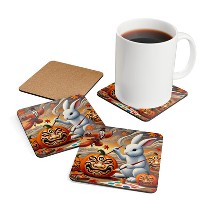 Halloween Rabbit’s Kabuki Jack-o’-Lanterns Corkwood Coaster Set