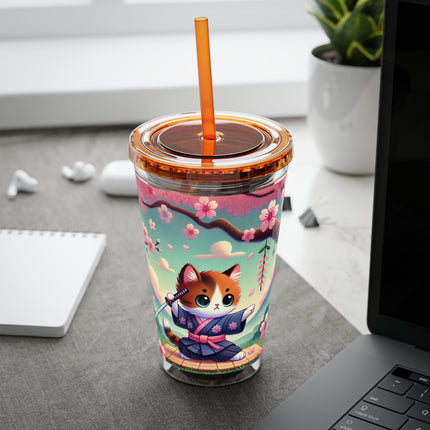 Samurai Kitten Sunsplash Tumbler with Straw, 16oz