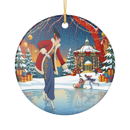 ⛸️🎄 The Christmas Skating Pavilion Ceramic Ornament – Art Deco Holiday Fantasy