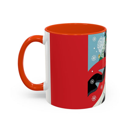 ❤️ The Lady Of The Crimson Scarf Colorful Mug – Art Deco Christmas Elegance