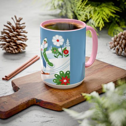 🎿❄️ The Winter Garden Skier Colorful Mug – Whimsical Holiday Fantasy