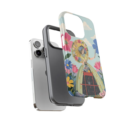 🌸🪞 The Floral Parasol Reflection Phone Case – Art Deco Garden Fantasy
