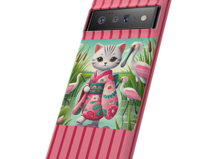 Geisha Kitten Strolls Among the Spoonbills Phone Cases