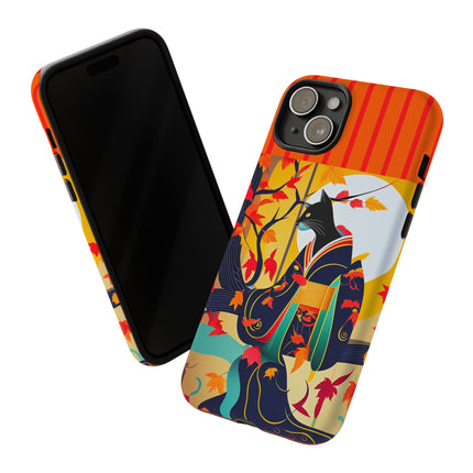 Black Cat in Kimono Phone Cases