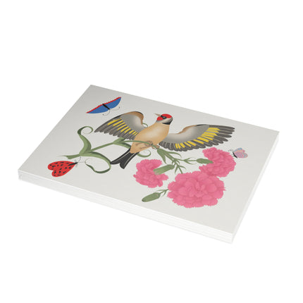 Goldfinch & Pink Flowers Greeting Card – Vibrant Joy & Springtime Charm