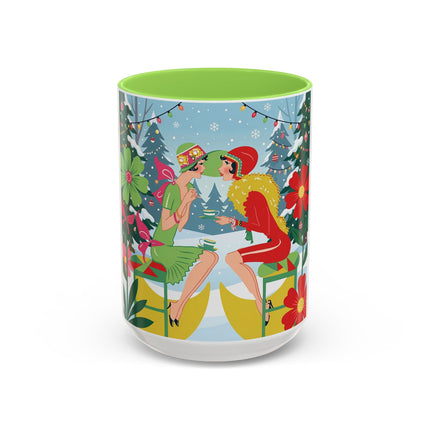 ☕🎄 Christmas Tea In The Snow Garden Colorful Mug – Art Deco Holiday Friendship