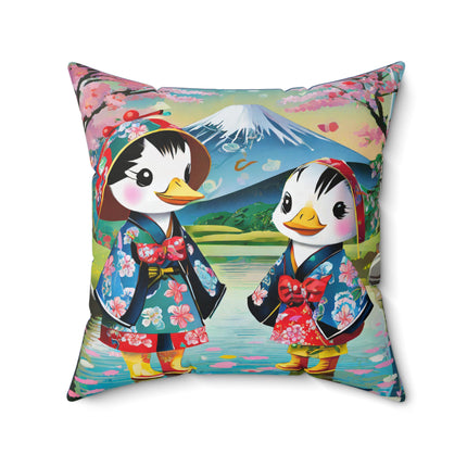 Rainy Day Ducks Spun Polyester Square Pillow