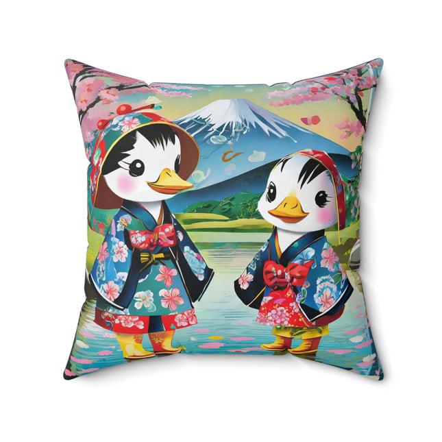 Rainy Day Ducks Spun Polyester Square Pillow