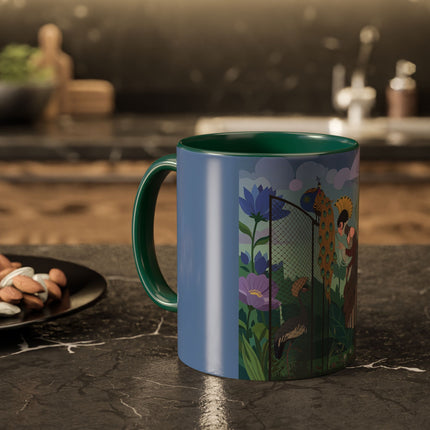 The Lady And The Enchanted Heron Colorful Mugs – Art Deco Botanical Elegance