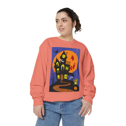 Halloween Night at the Haunted House Unisex Garment-Dyed Sweatshirt