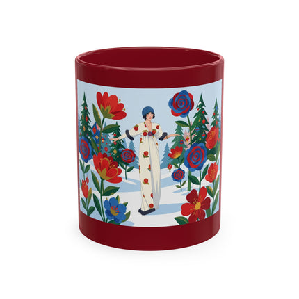 🌹🎄 The Lady Of The Holiday Roses Ceramic Mug – Art Deco Christmas Elegance