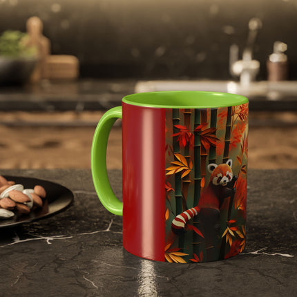 Red Panda at an Autumn Bamboo Grove Colorful Mugs (11oz, 15oz)