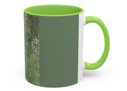 Farm Garden with Sunflowers by Gustav Klimt Colorful Mugs (11oz, 15oz)