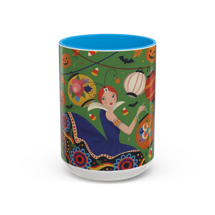 🏮🎃 The Lady Of Halloween Lanterns Colorful Mug – Colorful Art Deco Halloween Charm
