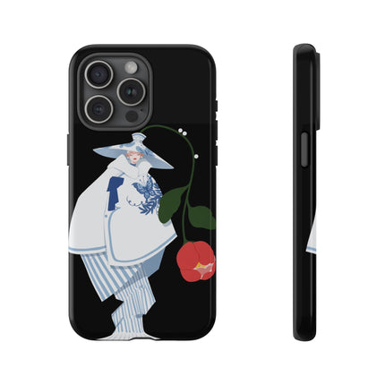 Blue & White Porcelain Geisha Phone Case – Elegant Mystery & Floral Grace