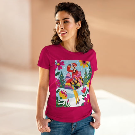 🎄🌺 Christmas In The Winter Garden Cotton Tee – Art Deco Holiday Whimsy