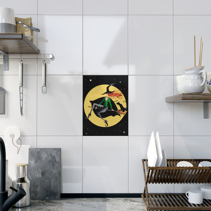 A Witch’s Moonlit Flight Ceramic Tile