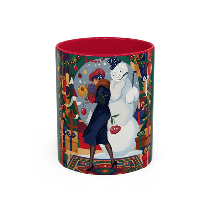☃️🎄 The Snowman's Christmas Companion Colorful Mug – Art Deco Holiday Fantasy