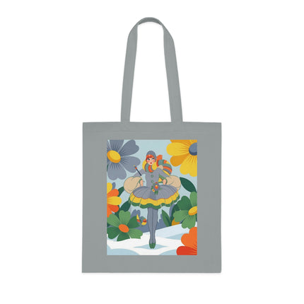 🌼❄️ The Winter Flower Wanderer Cotton Tote Bag – Colorful Winter Fantasy