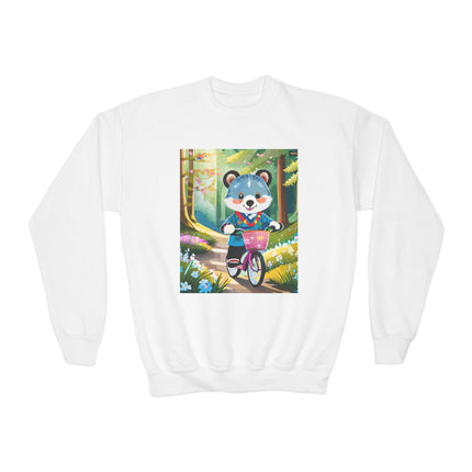 Furry Cyclist Youth Crewneck Sweatshirt – Playful Adventure on Two Wheels