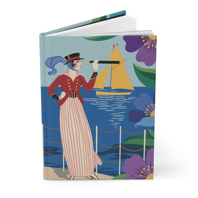 ⚓🌺 The Lady Of The Golden Sail Hardcover Journal – Art Deco Seaside Elegance