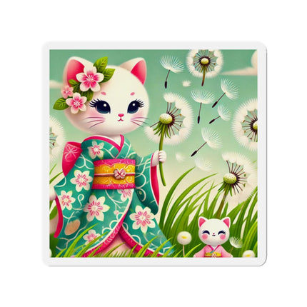 Geisha Kitten and the Dandelion Wish Die-Cut Magnets (5 Sizes)