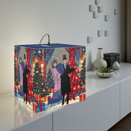 🎩🎄 Christmas Eve Promenade Light Cube Lamp – Art Deco Holiday Elegance