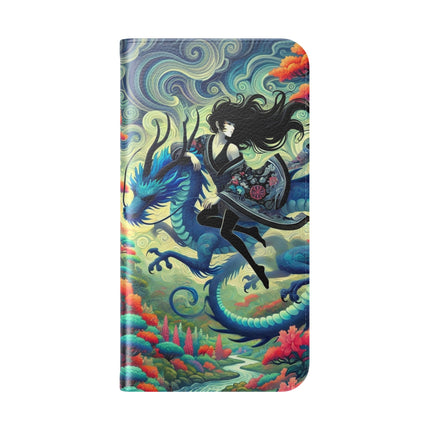 Mystic Guardian of the Sky Flip Case – Warrior Fairy & Turquoise Dragon