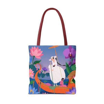 🪷🛶 The Lady Of The Lotus Garden Gondola Tote Bag – Art Deco Floral Adventure