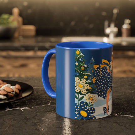 💙🌼 The Bluebell Christmas Promenade Colorful Mug – Art Deco Holiday Fantasy