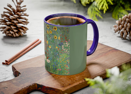Farm Garden with Sunflowers by Gustav Klimt Colorful Mugs (11oz, 15oz)
