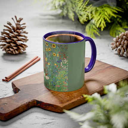 Farm Garden with Sunflowers by Gustav Klimt Colorful Mugs (11oz, 15oz)