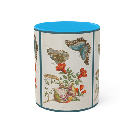 Blue Butterflies and Pomegranate by Maria Sibylla Merian Colorful Mugs, 11oz