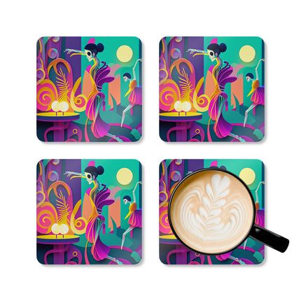 Dance of the Skeleton Ballerinas Corkwood Coaster Set