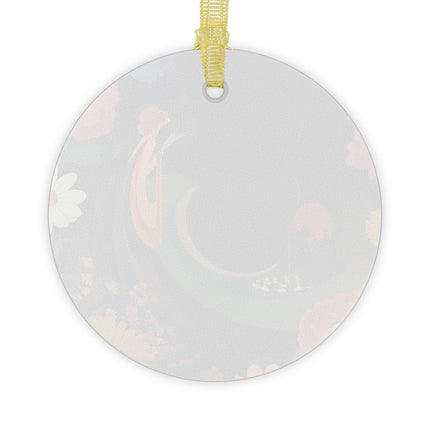 🌙🌸 The Lady And The Crimson Moonbird Glass Ornament – Art Deco Whimsical Garden Elegance