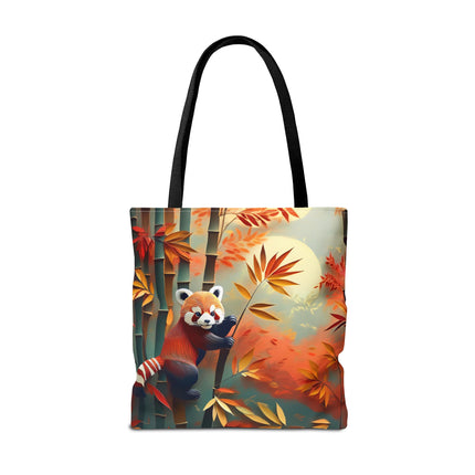 Red Panda at an Autumn Bamboo Grove Tote Bag (AOP)