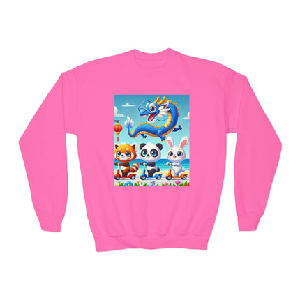 Seaside Scooter Friends Youth Crewneck Sweatshirt – Coastal Fun, Friendship & Playful Adventure