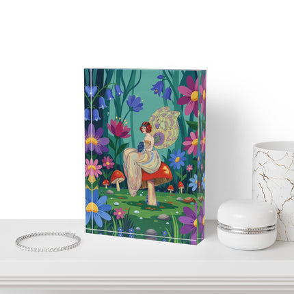 🧚🍄 The Lady Of The Mushroom Forest Acrylic Art Block – Art Deco Fairy Whimsy