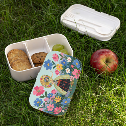 🌸🪞 The Floral Parasol Reflection Bento Lunch Box – Art Deco Garden Fantasy