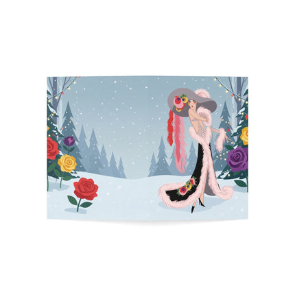 🌹❄️ The Lady Of The Snowy Rose Greeting Card – Art Deco Holiday Elegance