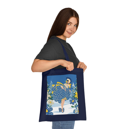 💙🎄 The Bluebell Christmas Promenade Cotton Tote Bag – Art Deco Holiday Elegance